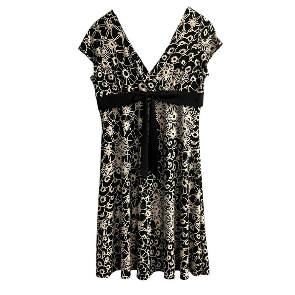 Vintage Dress Barn Dress Womens 16 Black Floral‎ Babydoll Stretch Midi Y2K Fairy